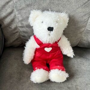 Hallmark Plush White Teddy Bear in Red Coveralls Valentine Day Collectible